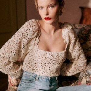 Sezane Cream Lace Blouse